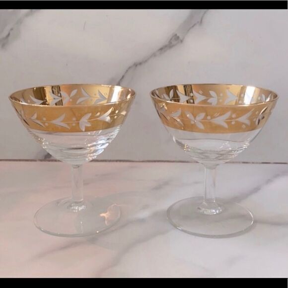 Vintage Gold Rimmed Cocktail Glasses Set of 2 - Picture 1 of 4